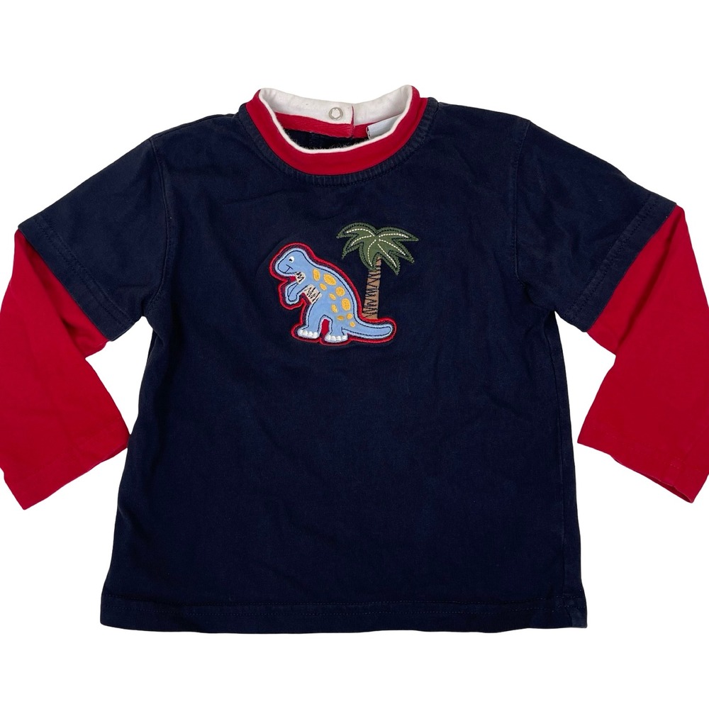 Vintage OKIE DOKIE Boys Dinosaur Applique Long Sleeve Layered TShirt 24M 90s Y2K
